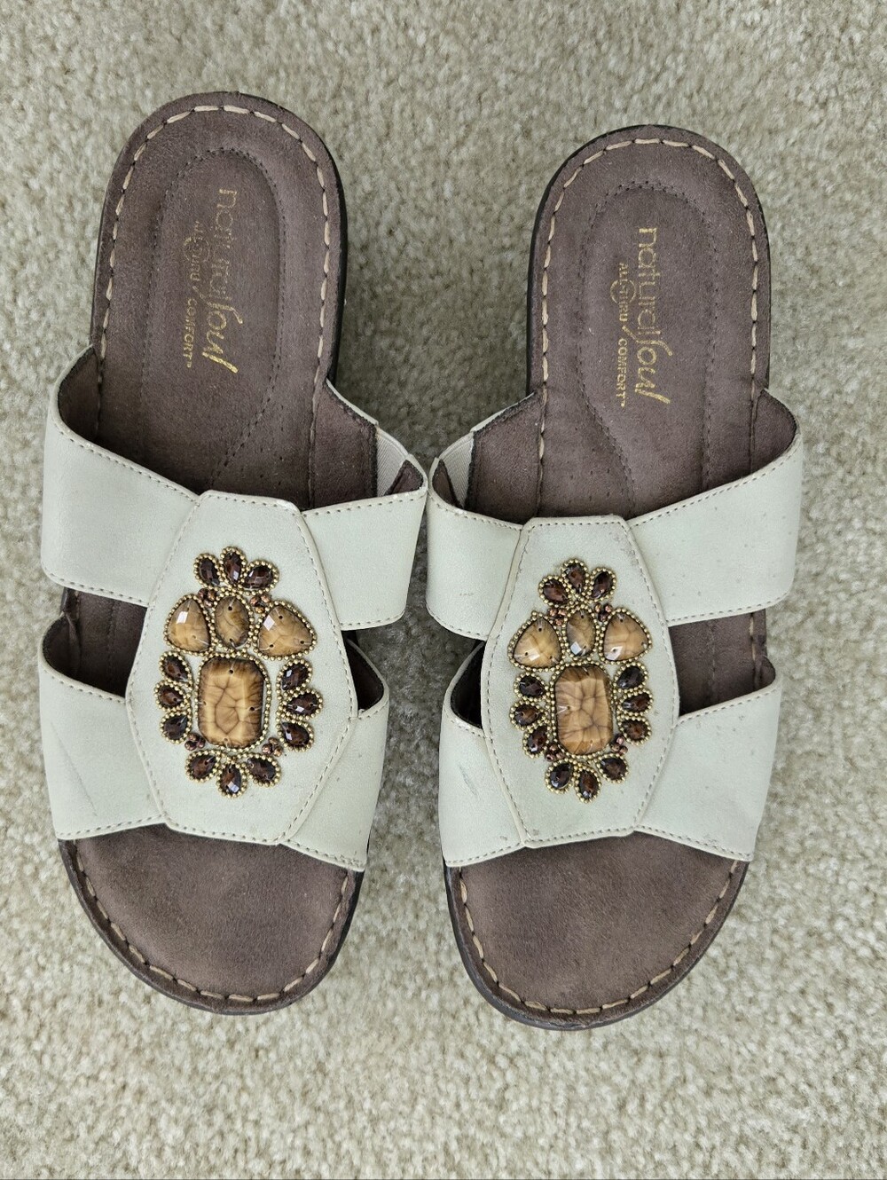 SOUL Naturalizer Ivory Slide Sandals with Beaded Medallions
